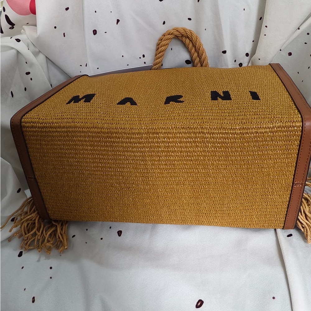Marni Mustard Woven Tote with Braided Fringe - Picture 9 of 13